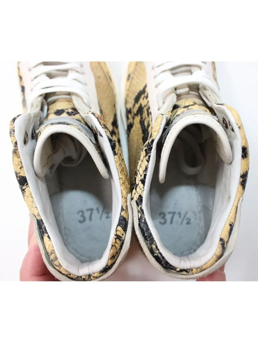 Rag & Bone Snakeskin Embossed High Top Sneakers Yellow/Black Suede Sz 37.5 / 7